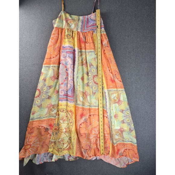 THML Dress M Orange Yellow Floral Colorblock Midi - Picture 6 of 9